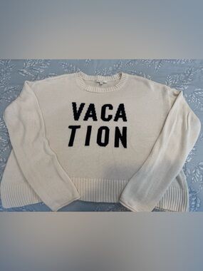 Cream Z Supply “VACATION" Knit Sweater with Black Lettering
